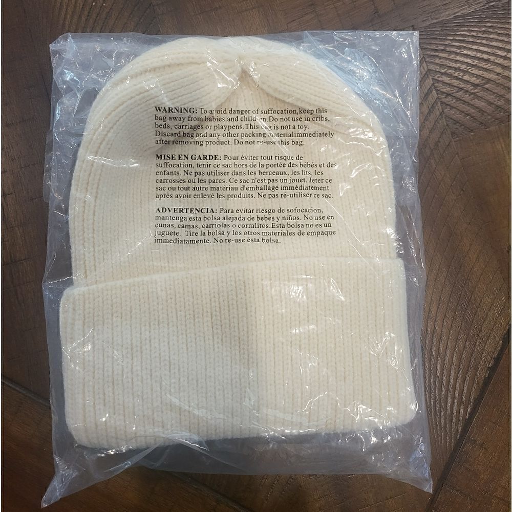 Cream Color Happy Face Beanie OS - Picture 3 of 3